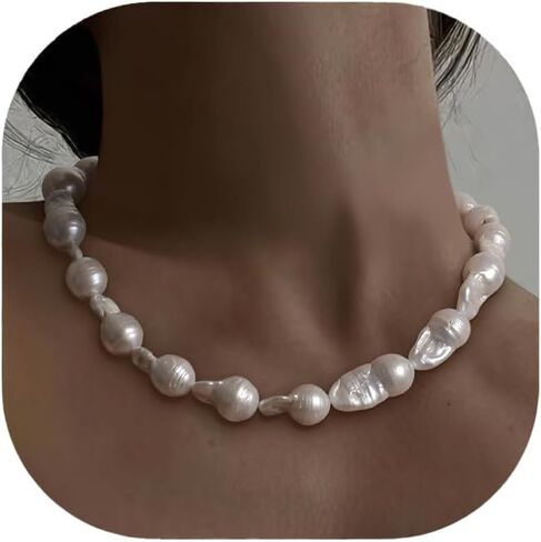 BriLove Baroque Freshwater Cultured Pearl Necklace for Women, Gorgeous Elegant Real Pearls Choker Strand Necklaces for Wedding Outfit Party Prom Gift in Kuwait