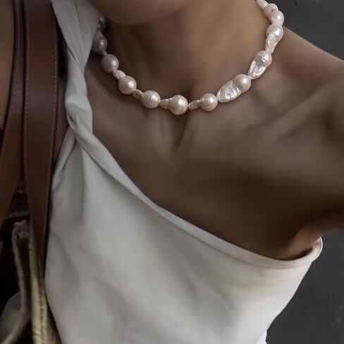 BriLove Baroque Freshwater Cultured Pearl Necklace for Women, Gorgeous Elegant Real Pearls Choker Strand Necklaces for Wedding Outfit Party Prom Gift in Saudi Arabia