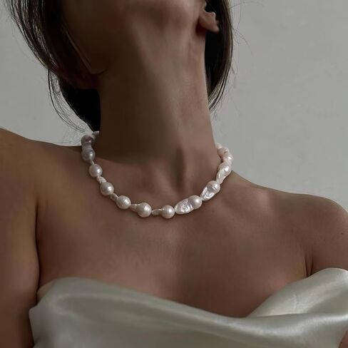 BriLove Baroque Freshwater Cultured Pearl Necklace for Women, Gorgeous Elegant Real Pearls Choker Strand Necklaces for Wedding Outfit Party Prom Gift in Saudi Arabia