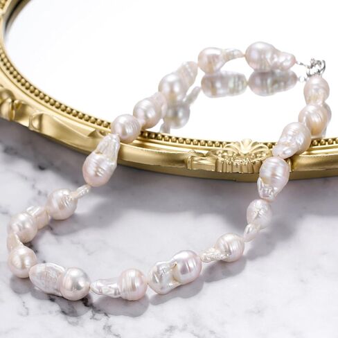 BriLove Baroque Freshwater Cultured Pearl Necklace for Women, Gorgeous Elegant Real Pearls Choker Strand Necklaces for Wedding Outfit Party Prom Gift in Kuwait