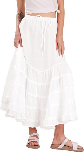 CHARTOU Women Tiered Maxi Mermaid Skirt Drawstring Waist Ruffle Flowy Boho 2024 Summer Long Skirt in Saudi Arabia
