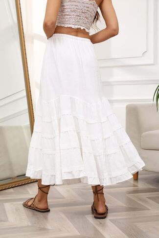 CHARTOU Women Tiered Maxi Mermaid Skirt Drawstring Waist Ruffle Flowy Boho 2024 Summer Long Skirt in Saudi Arabia