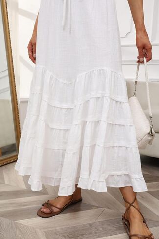 CHARTOU Women Tiered Maxi Mermaid Skirt Drawstring Waist Ruffle Flowy Boho 2024 Summer Long Skirt in Saudi Arabia