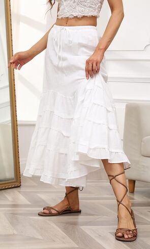 CHARTOU Women Tiered Maxi Mermaid Skirt Drawstring Waist Ruffle Flowy Boho 2024 Summer Long Skirt in Saudi Arabia