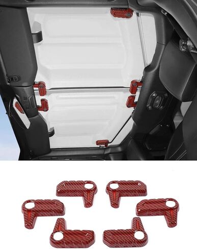 SavadiCar Red Carbon Livers Idavories - Latches Hardtop Cover Trim For 2018 -Present Jeep Wrangler JL Jlu 4xe & Gladiator JT - Premium Texture Interior Decorder Option in Kuwait