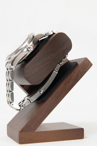 EVOLBER watch stand for 1, natural rare walnut&Japanese zelkova, wooden single watch display stand showcase (Walnut) in Saudi Arabia