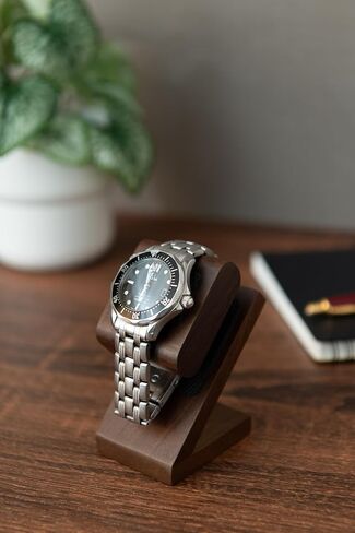 EVOLBER watch stand for 1, natural rare walnut&Japanese zelkova, wooden single watch display stand showcase (Walnut) in Saudi Arabia