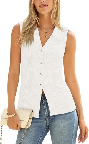 Yousify Women's Knit Tank Tops 2025 Summer V Neck Button Down Sweater Vest Casual Sleeveless Top in Saudi Arabia