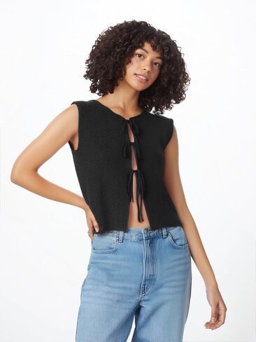 Mansy Women Tie Front Vest Top Y2k Knit V Neck Sleeveless Crop Sweater Tank Vintage Casual Streetwear in Saudi Arabia