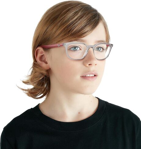 Ray-Ban Junior Kids' RY1601 Square Prescription Eyeglass Frames, Transparent Grey/Demo Lens, 48 mm in Saudi Arabia