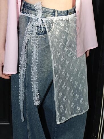 YEMOCILE Women's See Through Bow Lace Skirt Tie Up Mesh Midi Skirt Sheer Hip Covering Skirts in Saudi Arabia