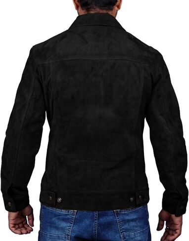 سترة من جلد الغزال للرجال - سترة قاذفة جلدية من جلد الغزال الممتاز | معطف سائق الشاحنة للرجال in Kuwait