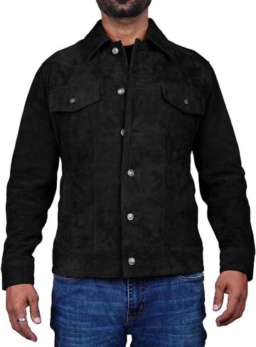 سترة من جلد الغزال للرجال - سترة قاذفة جلدية من جلد الغزال الممتاز | معطف سائق الشاحنة للرجال in Kuwait