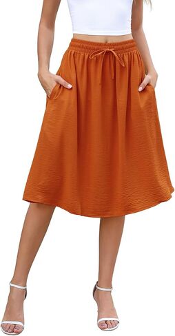 Lyrur Women's 2025 Trendy Summer Basic Midi Skirts with Pockets in Kuwait