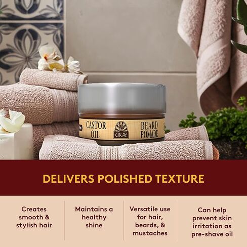 MEN Castor Oil Beard and Hair Pomade For Styling Hair And Beard,All Day Hold, For A Sleek Defined Look Silicone,Paraben Free For All Hair Types and Textures Made in USA 4oz in Saudi Arabia