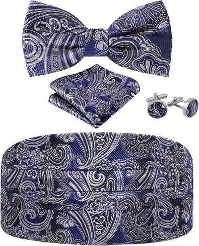Paisley Cummerbund and Bow Tie Set Adjustable Formal Men's Cumberbund Tuxedo Bowtie Cufflinks Set & Pocket Squares in Saudi Arabia