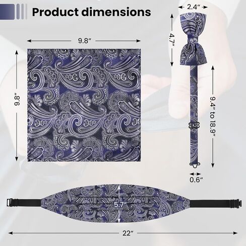 Paisley Cummerbund and Bow Tie Set Adjustable Formal Men's Cumberbund Tuxedo Bowtie Cufflinks Set & Pocket Squares in Saudi Arabia