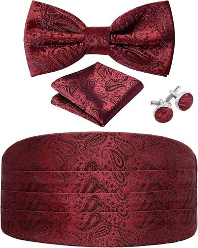 Paisley Cummerbund and Bow Tie Set Adjustable Formal Men's Cumberbund Tuxedo Bowtie Cufflinks Set & Pocket Squares in Saudi Arabia