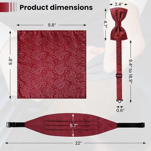 Paisley Cummerbund and Bow Tie Set Adjustable Formal Men's Cumberbund Tuxedo Bowtie Cufflinks Set & Pocket Squares in Saudi Arabia