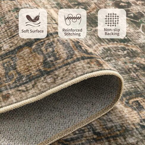 Area Rugs 5x7 for Living Room Bedroom, Grey Washable Rug, Vintage Retro Boho Rug, Non Slip & Low Pile Faux Wool Thin Carpet for Indoor Dining Room and Kids Room(Taupe/Grey 5x7ft) in Saudi Arabia