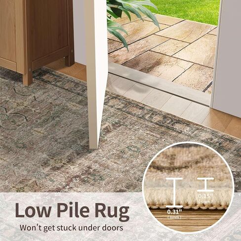 Area Rugs 5x7 for Living Room Bedroom, Grey Washable Rug, Vintage Retro Boho Rug, Non Slip & Low Pile Faux Wool Thin Carpet for Indoor Dining Room and Kids Room(Taupe/Grey 5x7ft) in Saudi Arabia