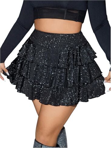 MakeMeChic Women's Plus Size Cheetah Print Short Skirt Ruffle Tiered A Line Y2K Mini Skirts in Saudi Arabia