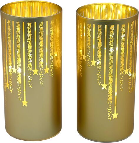Set of 2 Illuminated Hurricanes - Christmas Votive Candle Holders, Candle Holders for Christmas Table Decorations, Christmas Table centerpieces for Dining Room (Gold) in Saudi Arabia