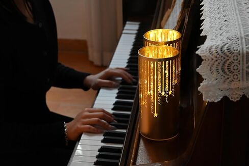 Set of 2 Illuminated Hurricanes - Christmas Votive Candle Holders, Candle Holders for Christmas Table Decorations, Christmas Table centerpieces for Dining Room (Gold) in Saudi Arabia