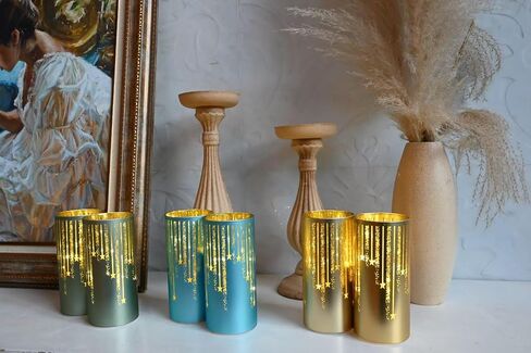 Set of 2 Illuminated Hurricanes - Christmas Votive Candle Holders, Candle Holders for Christmas Table Decorations, Christmas Table centerpieces for Dining Room (Gold) in Saudi Arabia