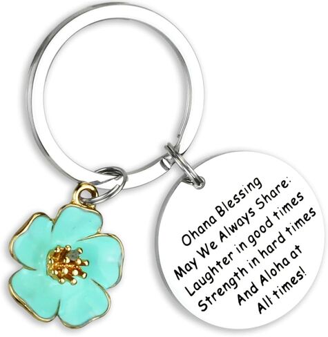 Jewelry Ohana Keychain Hawaiian Flower Keychain Blessing Gifts Hibiscus Charm Keychain Hawaiian Ohana Jewelry Gift for Family Hawaii Gifts for Women Ohana Jewelry Stainless-steel in Saudi Arabia