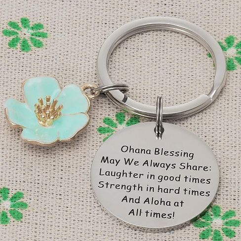 Jewelry Ohana Keychain Hawaiian Flower Keychain Blessing Gifts Hibiscus Charm Keychain Hawaiian Ohana Jewelry Gift for Family Hawaii Gifts for Women Ohana Jewelry Stainless-steel in Saudi Arabia
