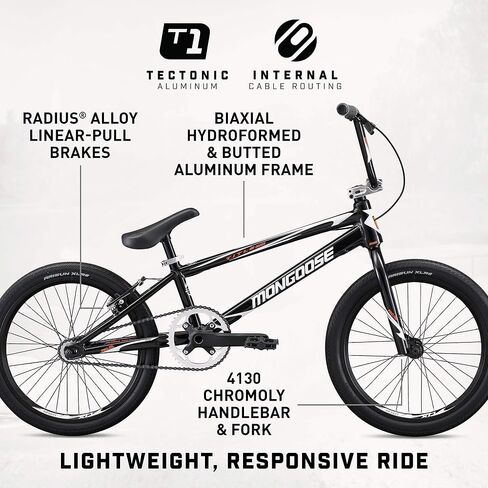 Mongoose Title Elite 24 BMX Race Bike with 24-Inch Wheels in Black for Advanced and Returning Riders, Featuring Professional-Grade 6061 Tectonic T1 Biaxial Hydroformed and Butted Aluminum Frame in Saudi Arabia