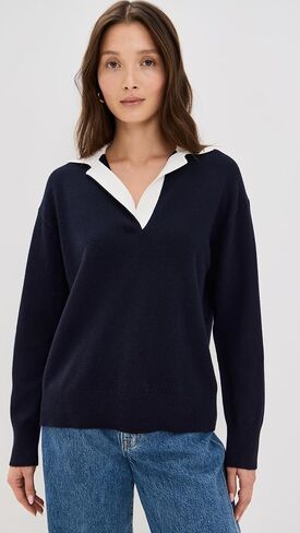 Vince Women's Contrast Collar Polo in Saudi Arabia