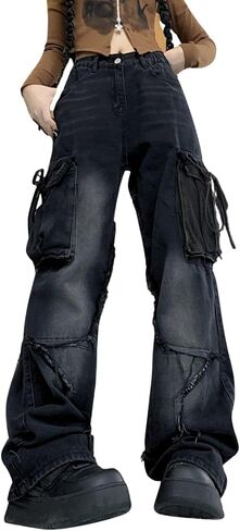 Star Jeans for Women Girls Baggy Cute Patchwork Denim Pants Y2k High Waisted Jeans Grunge Aesthetic Clothes in Saudi Arabia