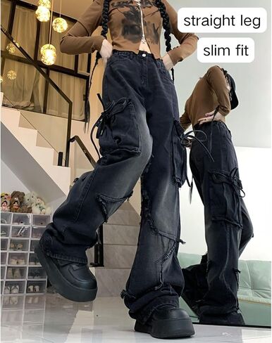 Star Jeans for Women Girls Baggy Cute Patchwork Denim Pants Y2k High Waisted Jeans Grunge Aesthetic Clothes in Saudi Arabia