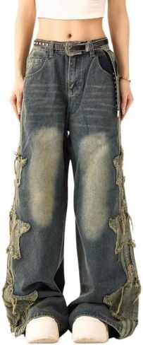 Star Jeans for Women Girls Baggy Cute Patchwork Denim Pants Y2k High Waisted Jeans Grunge Aesthetic Clothes in Saudi Arabia