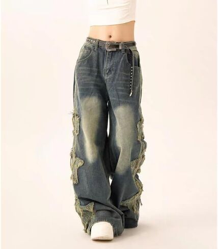 Star Jeans for Women Girls Baggy Cute Patchwork Denim Pants Y2k High Waisted Jeans Grunge Aesthetic Clothes in Saudi Arabia