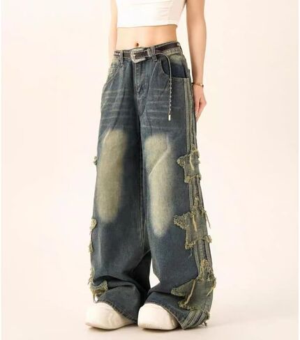 Star Jeans for Women Girls Baggy Cute Patchwork Denim Pants Y2k High Waisted Jeans Grunge Aesthetic Clothes in Saudi Arabia