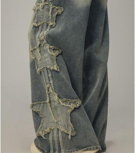 Star Jeans for Women Girls Baggy Cute Patchwork Denim Pants Y2k High Waisted Jeans Grunge Aesthetic Clothes in Saudi Arabia