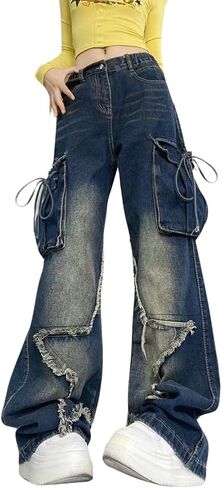 Star Jeans for Women Girls Baggy Cute Patchwork Denim Pants Y2k High Waisted Jeans Grunge Aesthetic Clothes in Saudi Arabia