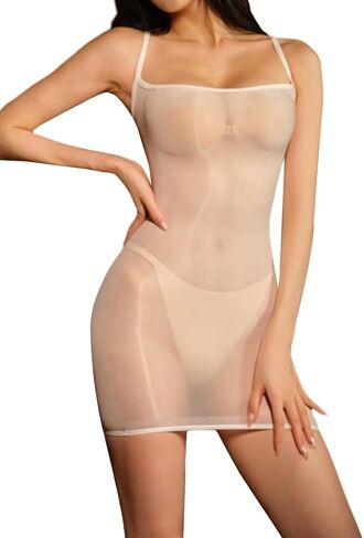 Women's Full Body Stockings Plus Size Oil Shiny Package Hip Dress Sexy Bodysuit See-Through Halter Bodystocking Dress in Saudi Arabia