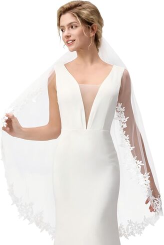 Bridal Veil 1 Tier Lace Wedding Veil With Metal Comb Veils for Women Wedding in Kuwait