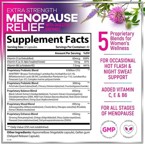 Menopause Supplements for Women - 8 Billion CFU Probiotics, Hot Flash, Night Sweats & Menopause Relief Probiotic for Vaginal, Digestive Health & Immune Support with Black Cohosh - 120 Capsules in Saudi Arabia