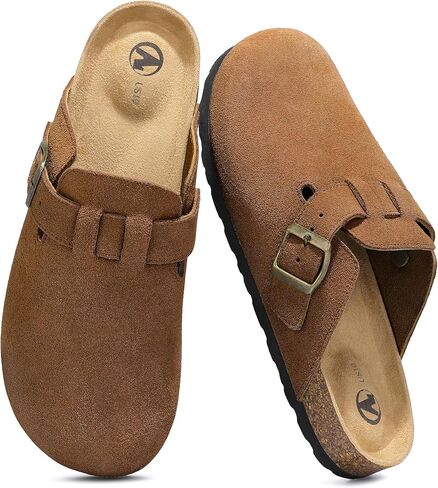 HOMETRUE Mens Suede Clogs Slippers Sandals with Cushioned Cork-Footbed in Saudi Arabia