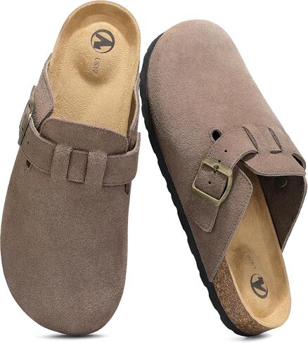 HOMETRUE Mens Suede Clogs Slippers Sandals with Cushioned Cork-Footbed in Saudi Arabia