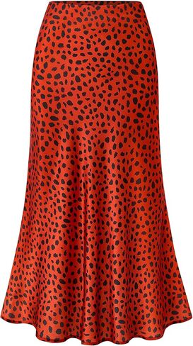 BTFBM Womens Leopard Print Skirt 2025 Summer Fall Midi Length High Waisted Elastic Satin Skirts Work Bussiness Outfits in Saudi Arabia
