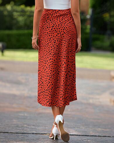 BTFBM Womens Leopard Print Skirt 2025 Summer Fall Midi Length High Waisted Elastic Satin Skirts Work Bussiness Outfits in Saudi Arabia