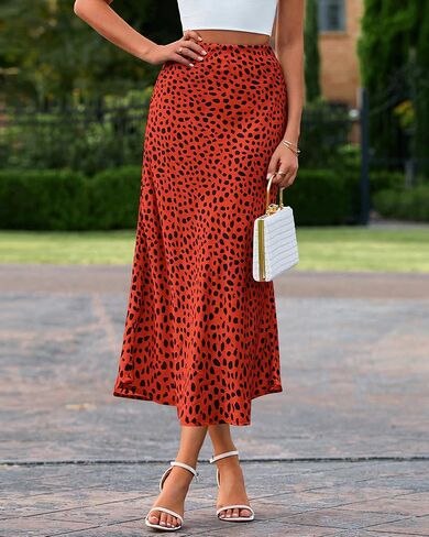 BTFBM Womens Leopard Print Skirt 2025 Summer Fall Midi Length High Waisted Elastic Satin Skirts Work Bussiness Outfits in Saudi Arabia