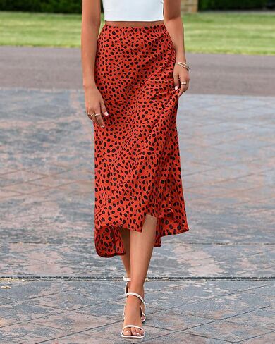 BTFBM Womens Leopard Print Skirt 2025 Summer Fall Midi Length High Waisted Elastic Satin Skirts Work Bussiness Outfits in Saudi Arabia