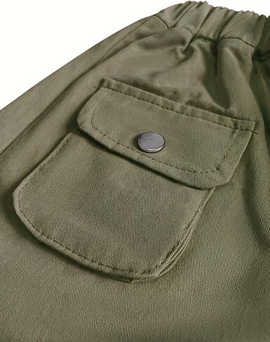 Girl's Elastic High Waist Cargo Pants Wide Leg Trousers with Flap Pocket, 3-14 Years in Kuwait